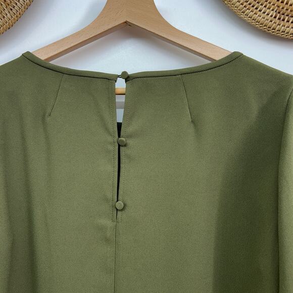 J. Crew Green Ruffle Wide Flare Sleeve Blouse Top Preppy 14 Feminine Business - Picture 4 of 5